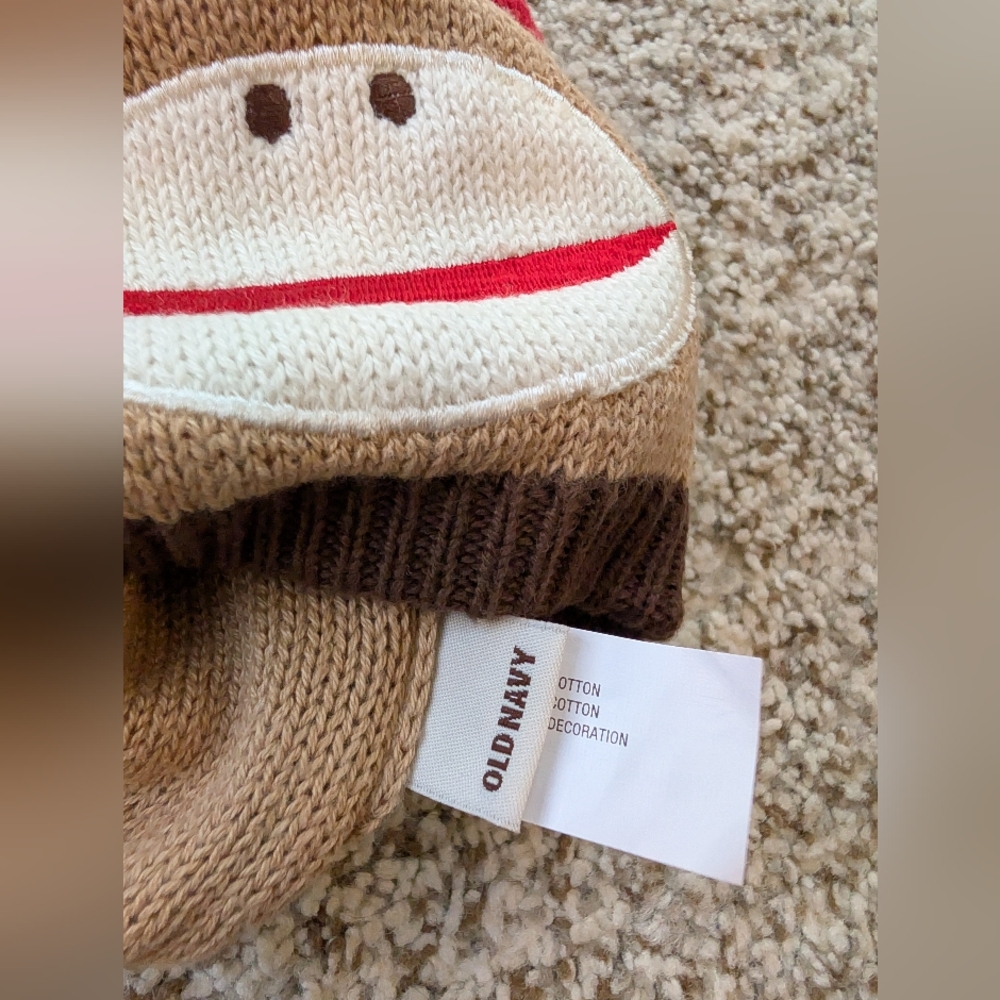 Old Navy Sock Monkey Hat 0-6m Baby Gap Red Fleece Mittens Newborn To 3m - Picture 4 of 5